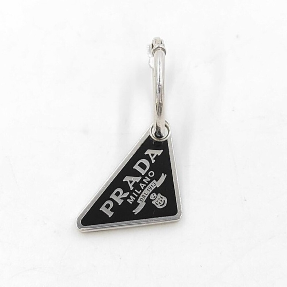PRADA Earring, Symbol Design, Left 1JO977, Black Silver SV925, Women's, Trian...